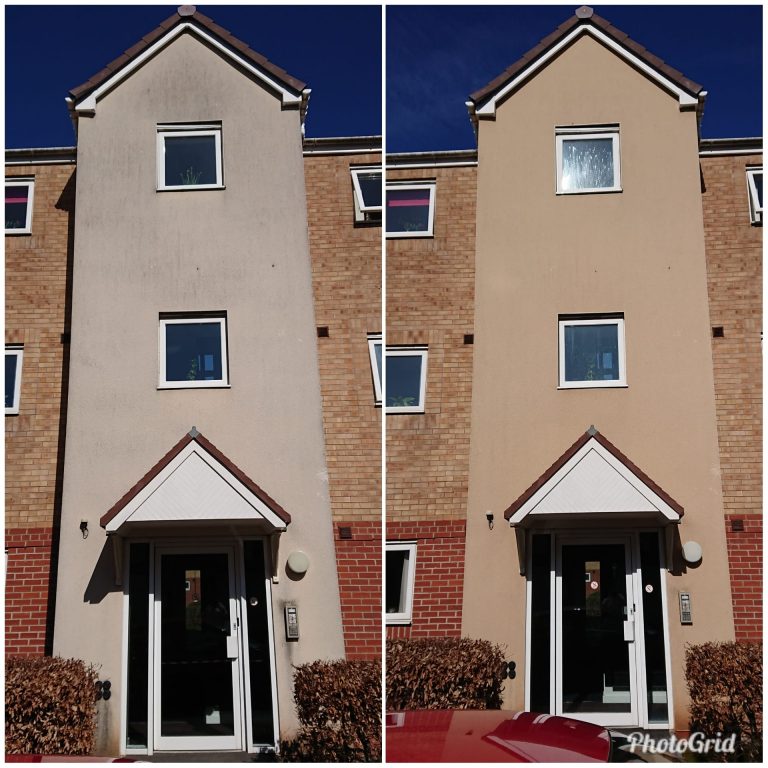 image of before and after render cleaning Lichfield home